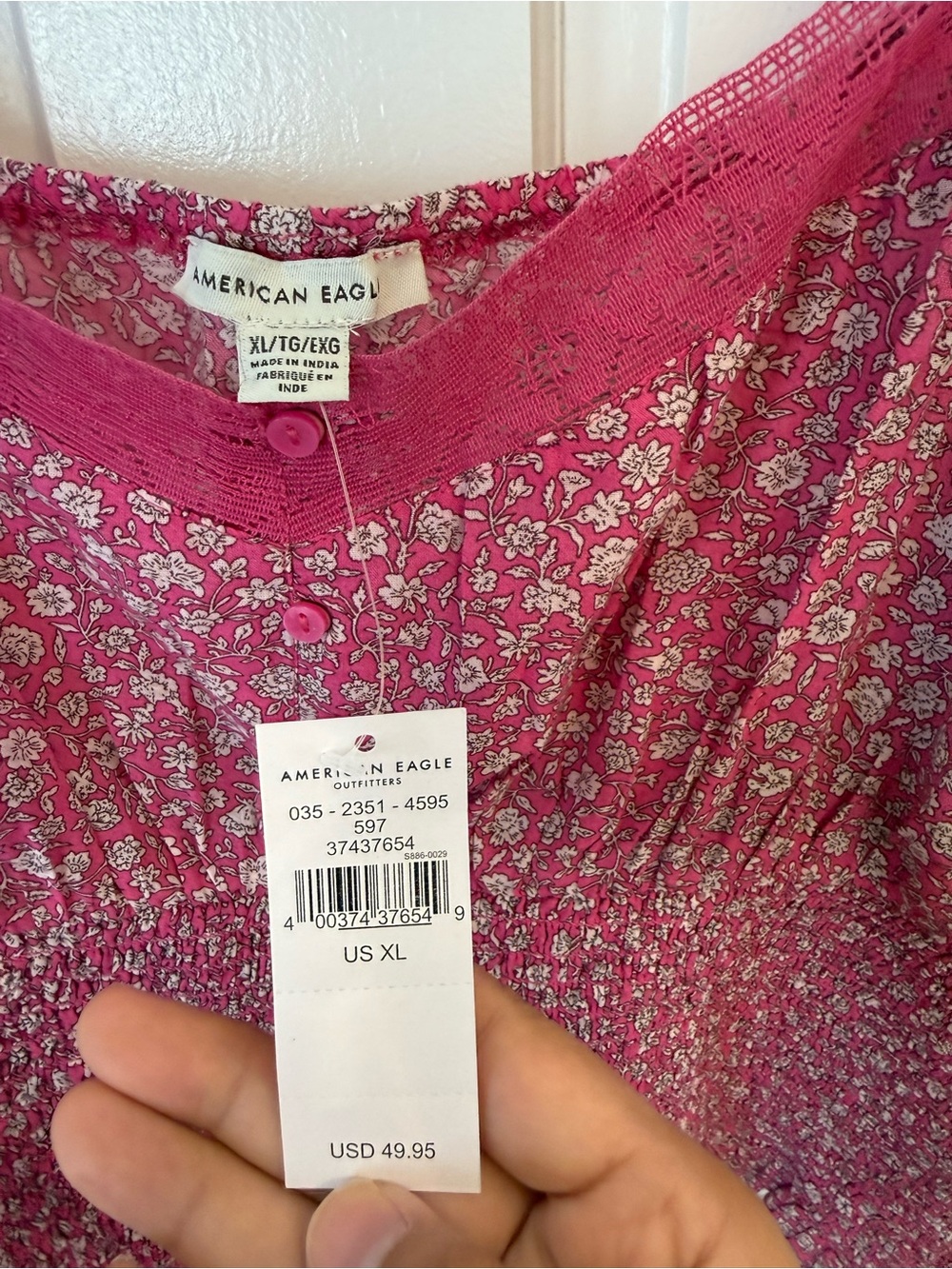 American Eagle Pink Floral Peasant Blouse NWT - Picture 3 of 5